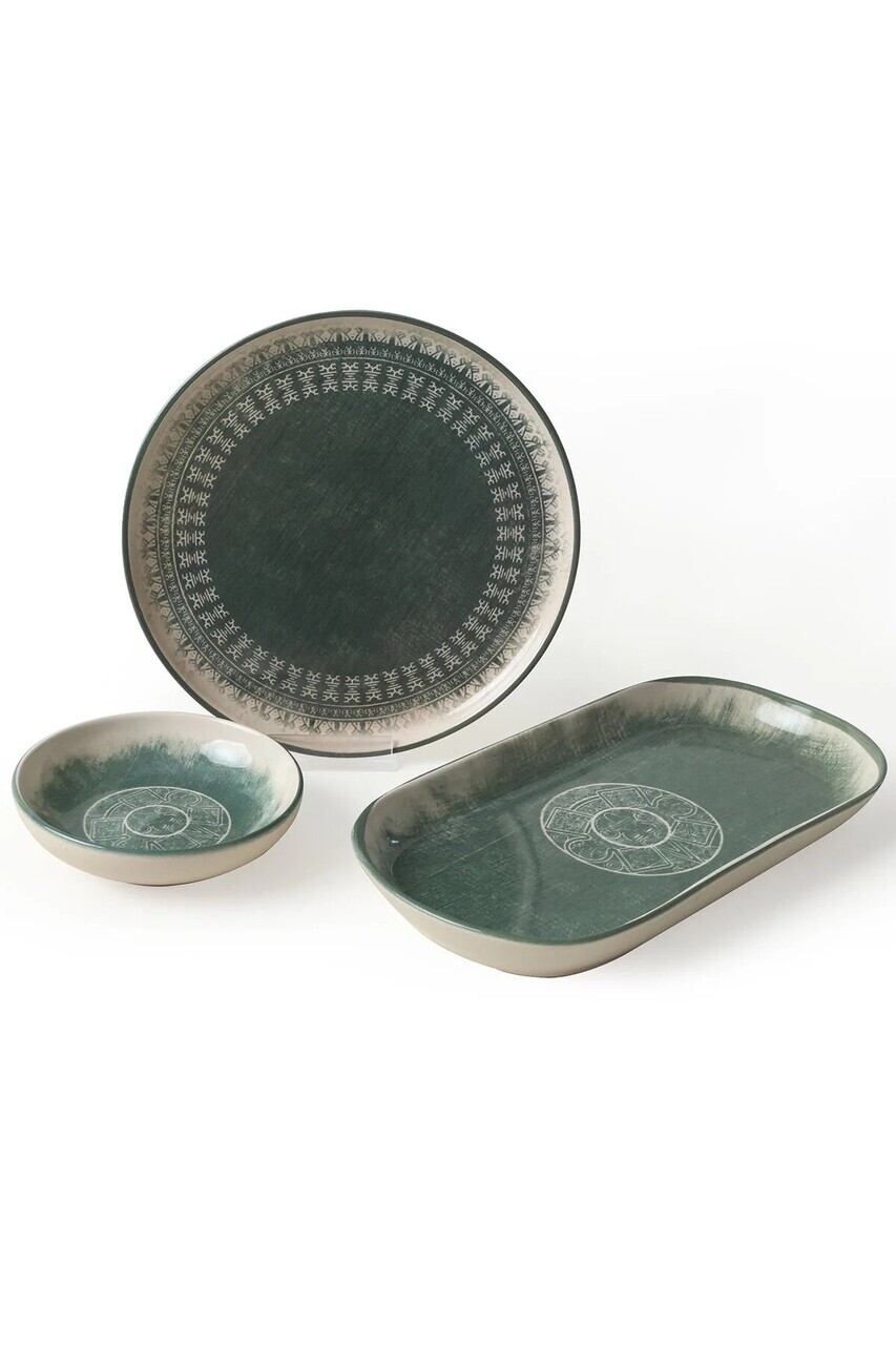 Set de mic dejun, Hermia, 275KRM2551, GRESIE, Antibacterian, Crem / Verde închis — imaginea 8