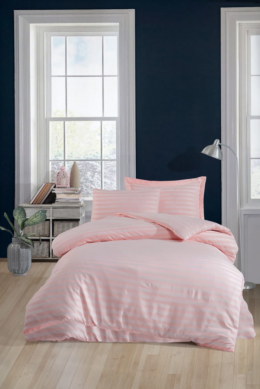 Lenjerie de pat pentru o persoana, Water Yollu Saten - Powder, EnLora Home, 70% bumbac/30% poliester