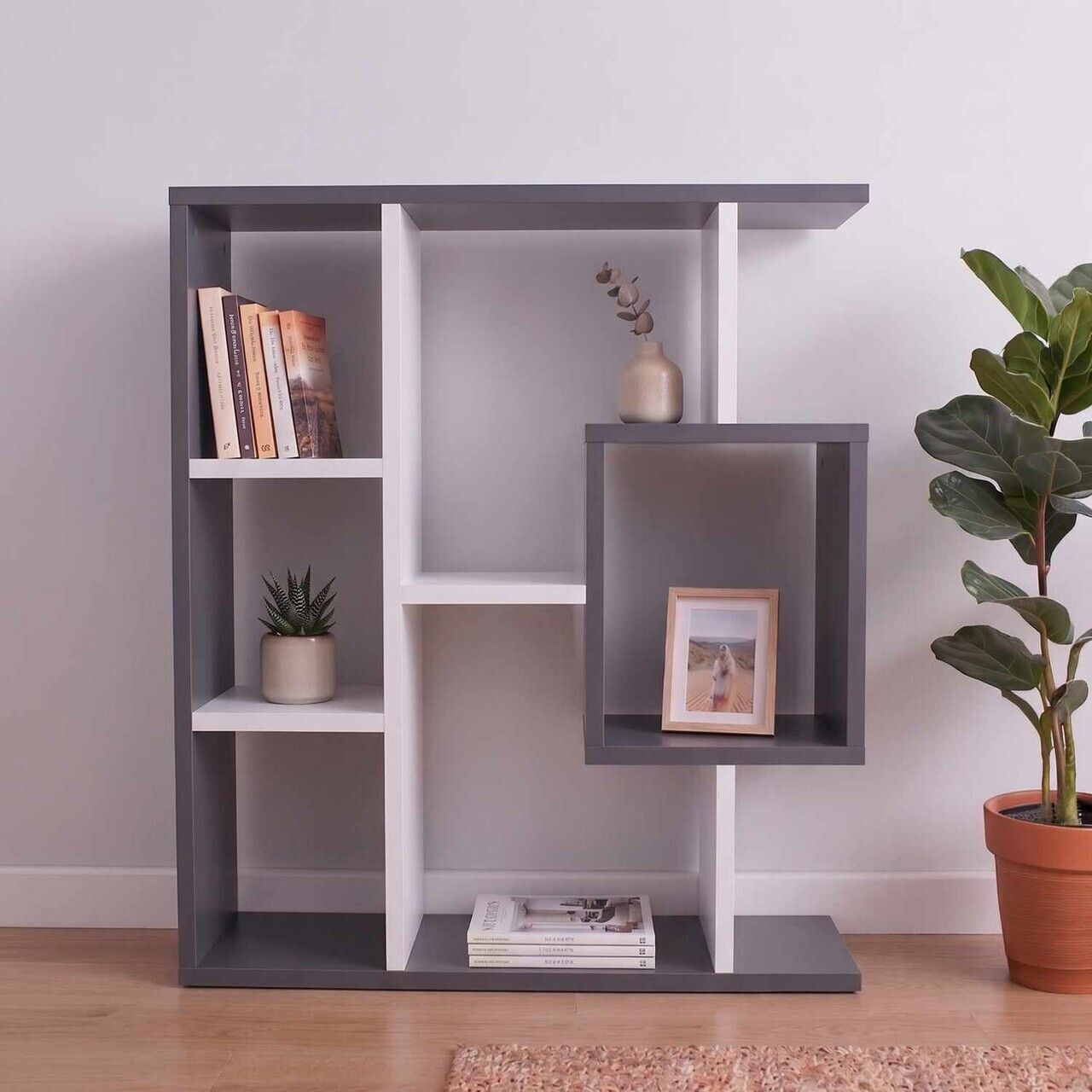 Corp biblioteca, Hanah Home, Yegane, 70.9x74.5x19.7 cm, Alb / Antracit — imaginea 5