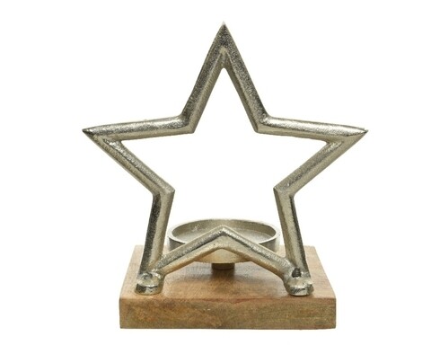 Suport pentru lumanare Star, Decoris, 15×19.5×21 cm, aluminiu, argintiu rustic Decoris
