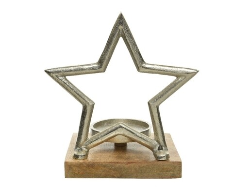 Poza Suport pentru lumanare Star, Decoris, 15x19.5x21 cm, aluminiu, argintiu rustic