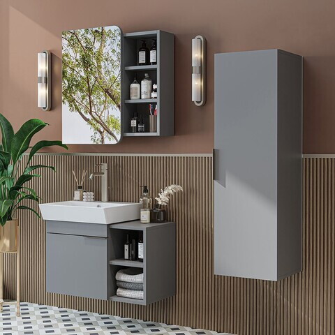 Set Dulap de Baie cu Chiuvetă și Oglindă (3 Piese), Hanah Home, 2933, PAL MELAMINAT, Frasin