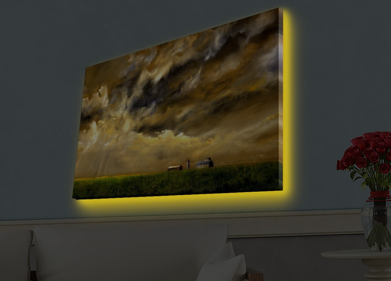 Tablou decorativ cu lumina LED, 4570HDACT-049, PÂNZĂ DIN PIELE ÎNTOARSĂ, Dimensiune: 45 x 70 cm, Multicolor