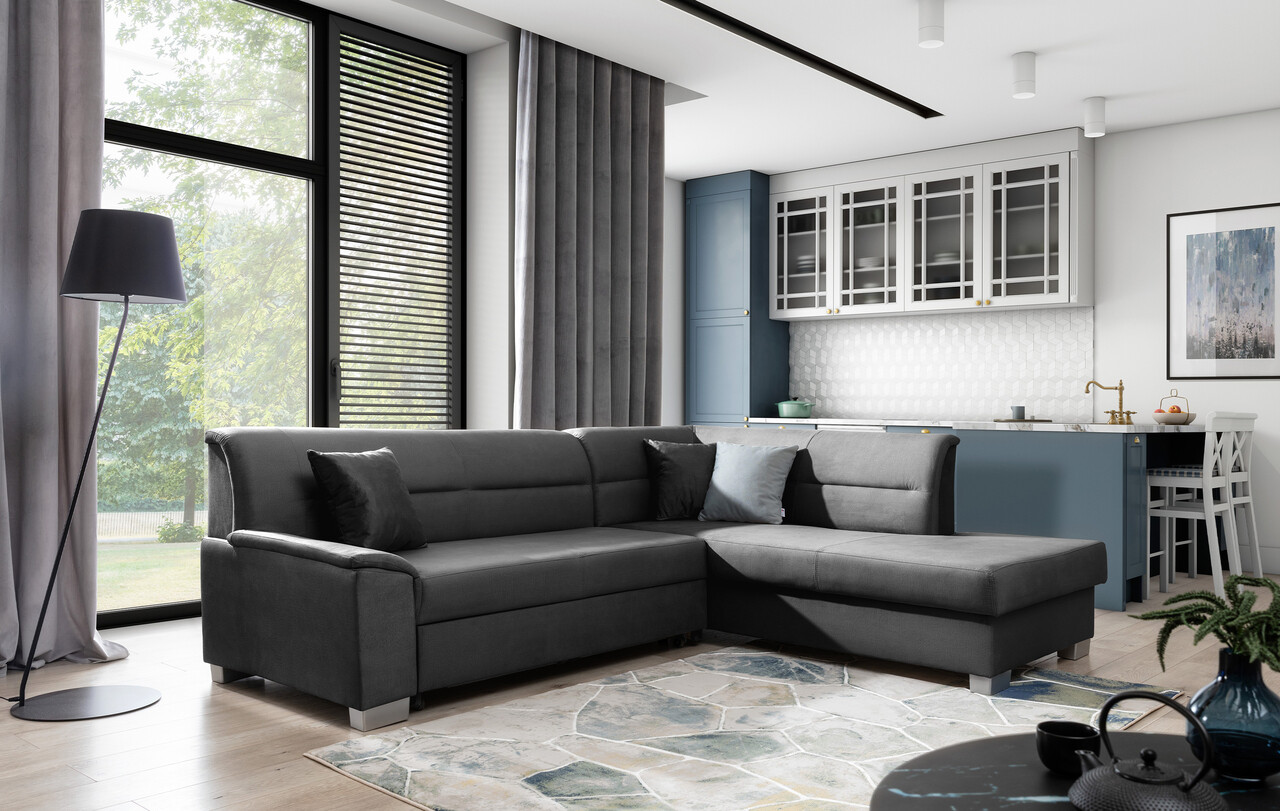 Coltar extensibil dreapta 4 locuri ELTAP, BR55, Bergen, 247x214x83 cm, lemn/poliester, gri inchis - 1 | YEO