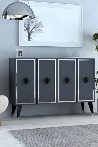 Consola, Hanah Home, 8178KM-32, 120x80x29.6 cm, PAL , Anthracite / Black / Silver