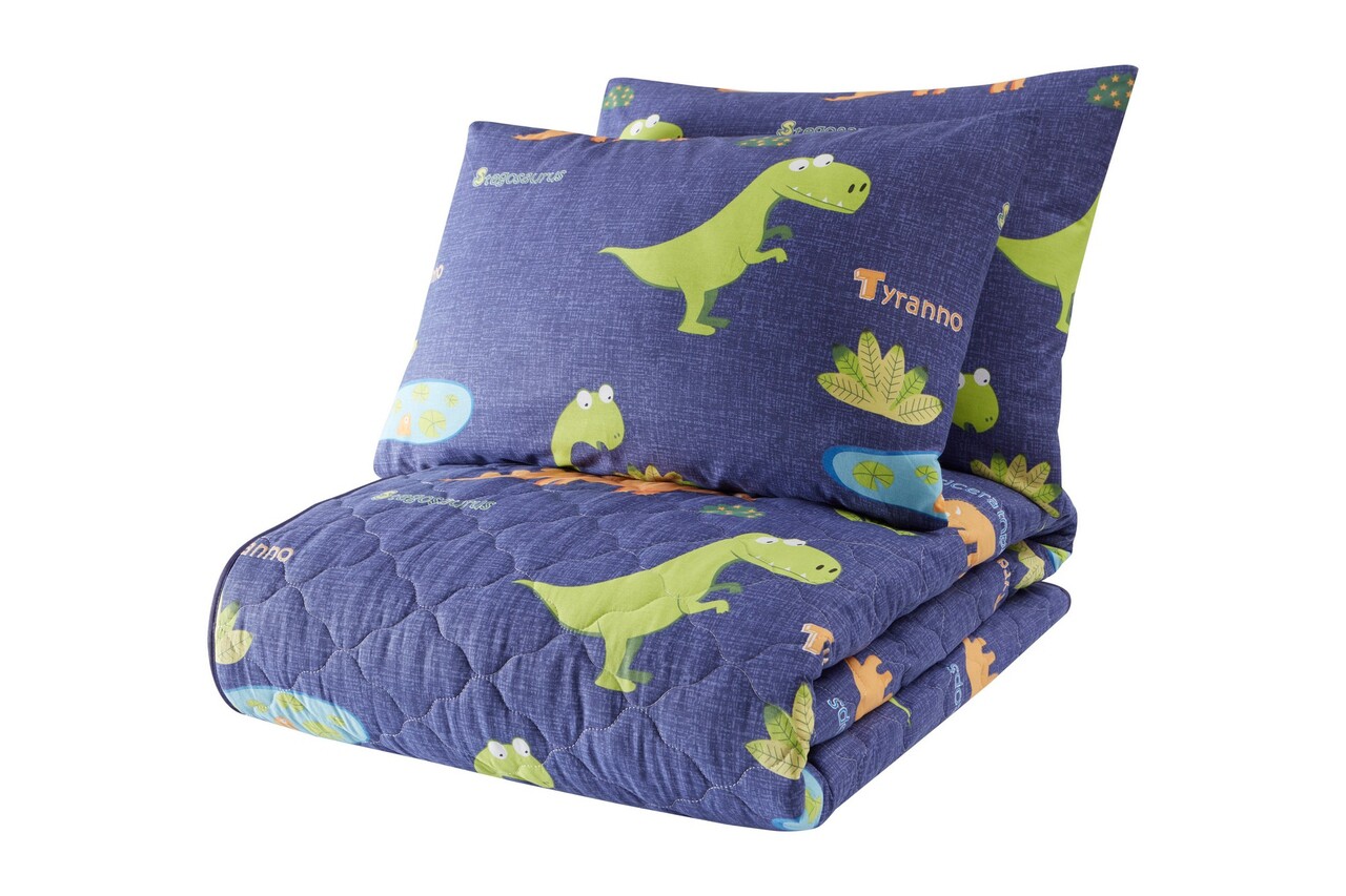 Set cuvertura de pat dubla 3 piese, Dinolar - Dark Blue, Eponj Home, 65% bumbac/35% poliester