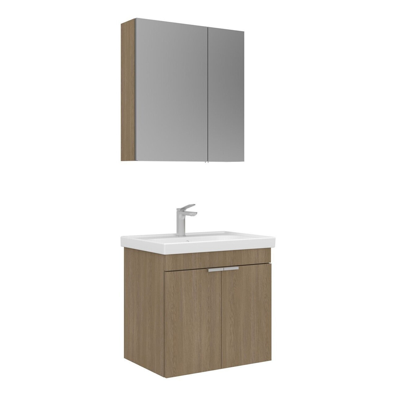 Set Dulap de Baie cu Chiuvetă și Oglindă (2 Piese), Hanah Home, Desna 60, Stejar — imaginea 4