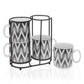 Set 4 cani cu suport Cierra, Versa, Ø10.5x8 cm, portelan, negru