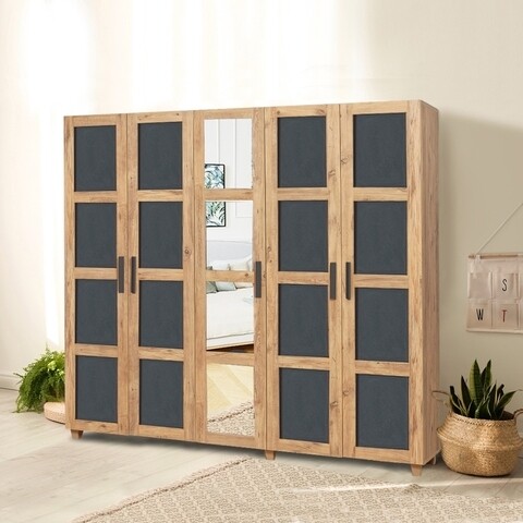 Dulap cu oglinda pentru haine victoria - atlantic, anthracite, vella, 220x50x201 cm