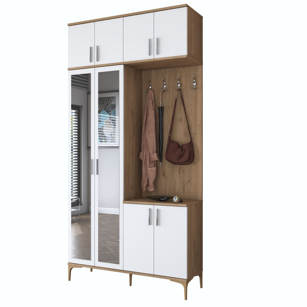 Cuier de perete, Hanah Home, EA153, 120x240x37.5 cm, PAL melaminat, Nuc/Alb - view 8