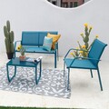 Set mobilier pentru gradina/terasa, Kavala, 4 piese, albastru