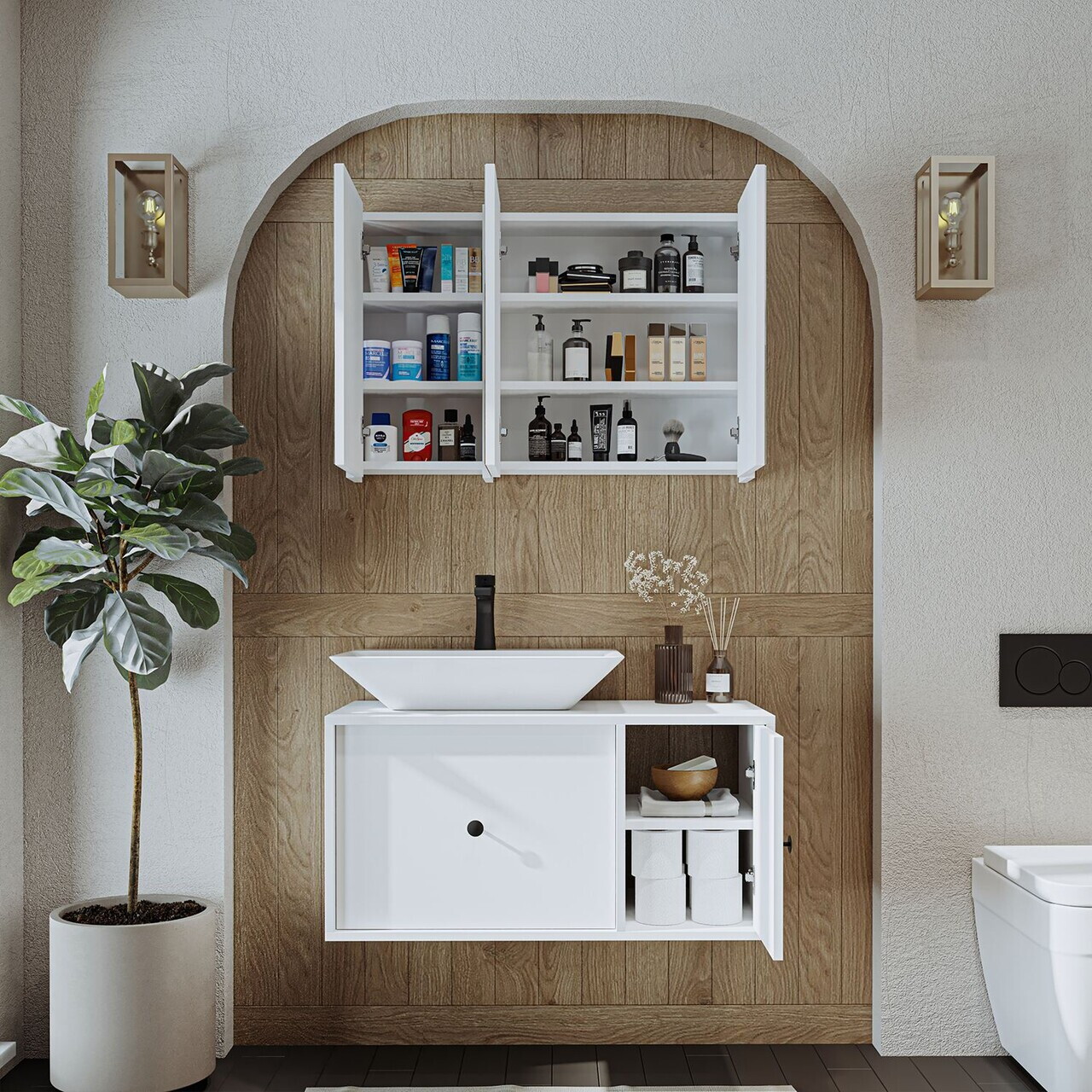 Set Dulap de Baie cu Chiuvetă și Oglindă (2 Piese), Hanah Home, 2546, MDF, Alb — imaginea 4