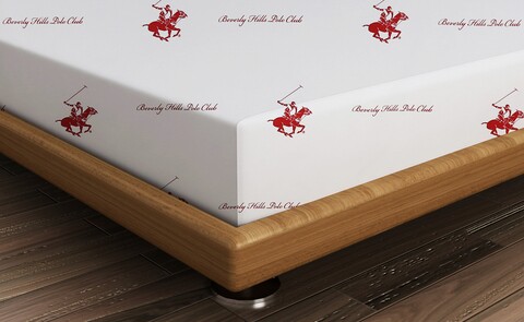 Cearceaf de pat cu elastic, 140×190 cm, 100% bumbac ranforce, Beverly Hills Polo Club, BHPC 004, rosu