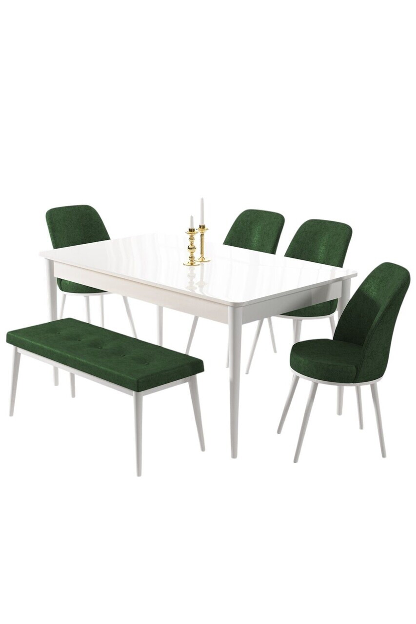 Set masa si 6 scaune, Hanah Home, Pir, Alb / Verde kaki — imaginea 2