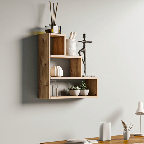 Raft de perete, kalune design, piramit, 62x62x18 cm, pin