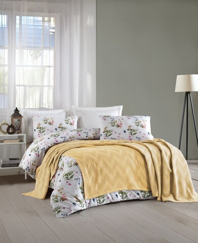 Set cuvertura pique dubla, Zigzag - Yellow, Şaheser, Bumbac