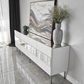 Comoda TV, Neostill, Leon, 180x59x35 cm, PAL, Alb / Argintiu