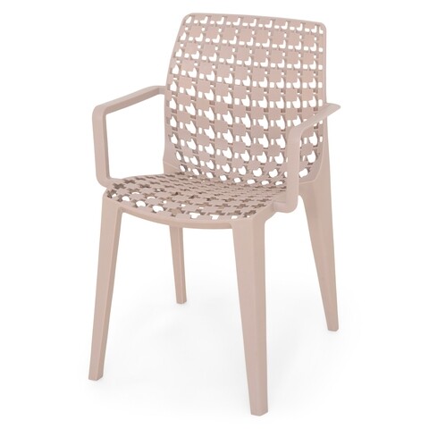 Scaun cu brate suprapozabil, grig, 52 x 50 x 80 cm, plastic, bej