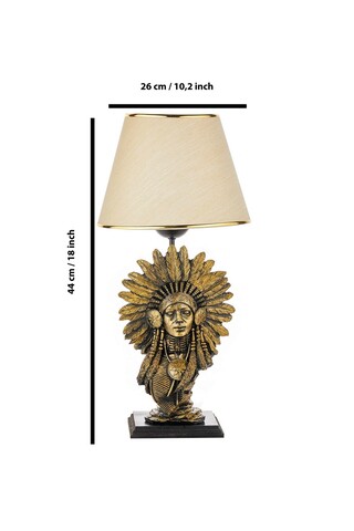 Lampa de masa, FullHouse, 390FLH1957, Baza din lemn, Aur / Bej