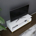 Comoda TV, Retricy, Reilly, 120x44.6x37.6 cm, PAL, Aur/Alb