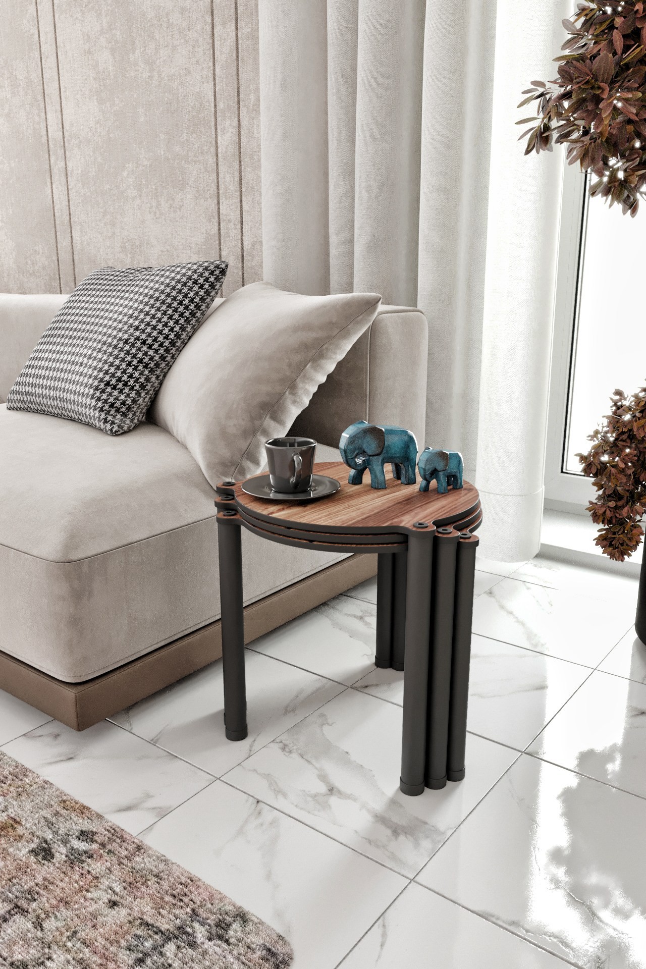 Set masute 3 piese, Hanah Home, Lavia 3, MDF , Maro