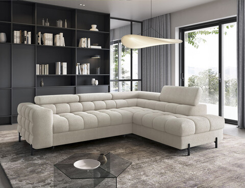 Coltar extensibil dreapta 5 locuri ELTAP, RT-18ROY, Ferucce, 276x200x93 cm, lemn/poliester, bej deschis