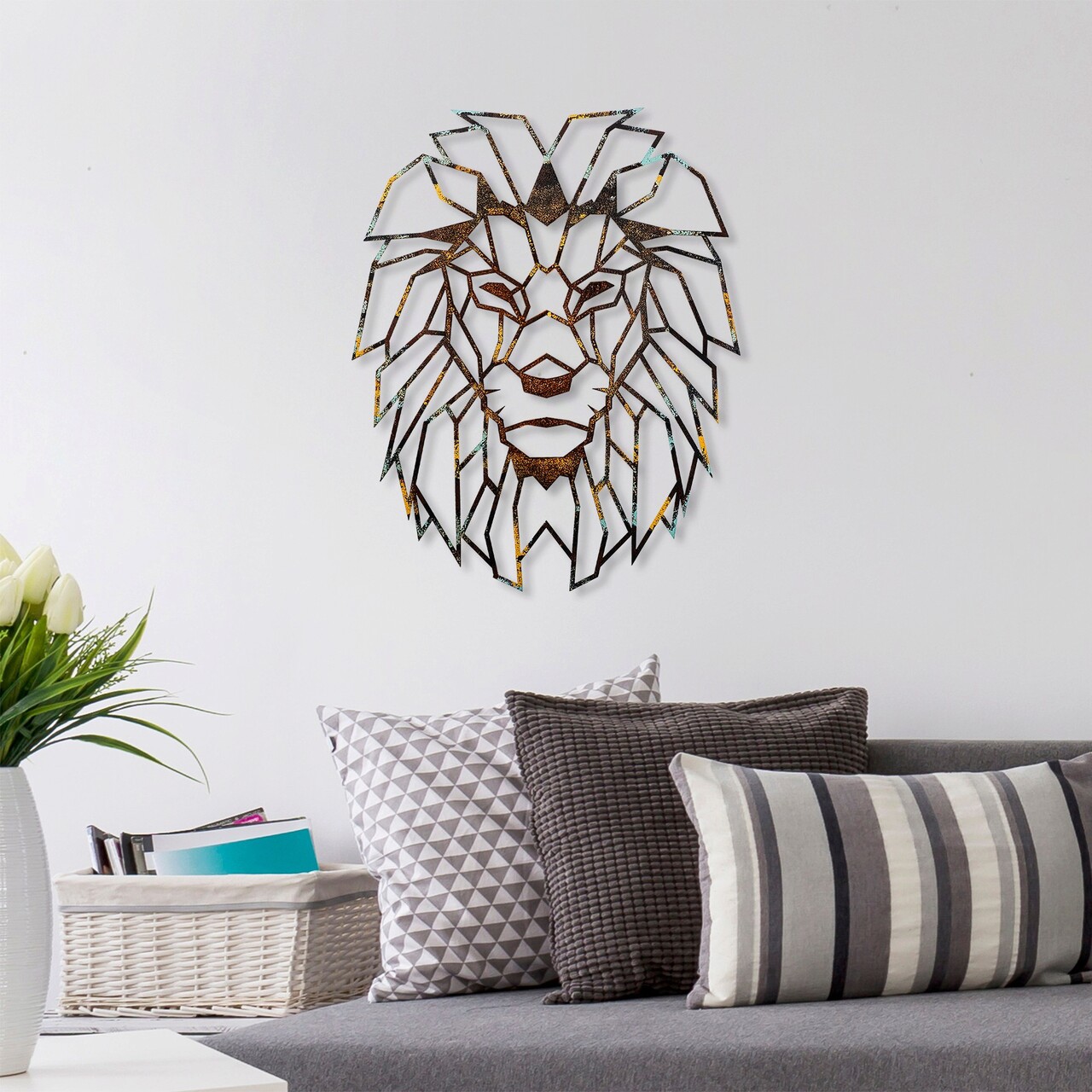 Decoratiune de perete, Lion, Metal, 40 x 50 cm, Multicolor - 1 | YEO