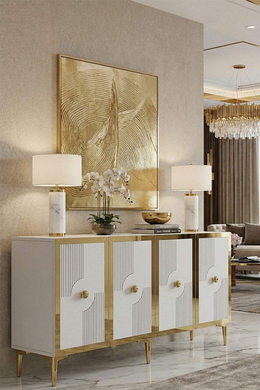 Consola, Hanah Home, Pega 150, 125x75x32 cm, Alb/Auriu — imaginea 3