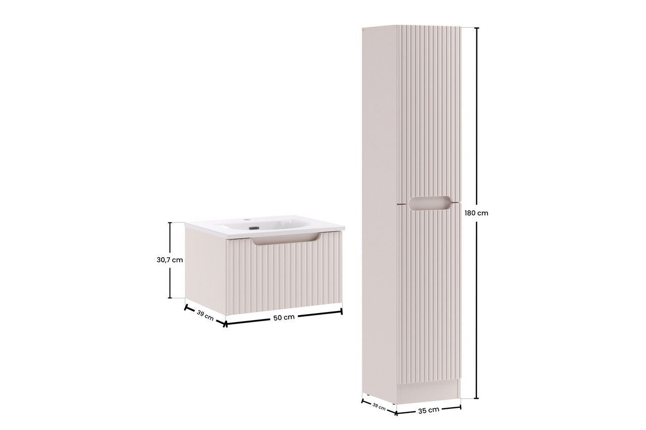 Set mobilier baie Nova Cashmere 50 cm, dulap suspendat si masca cu lavoar, Comad, MDF/PAL, casmir - view 2