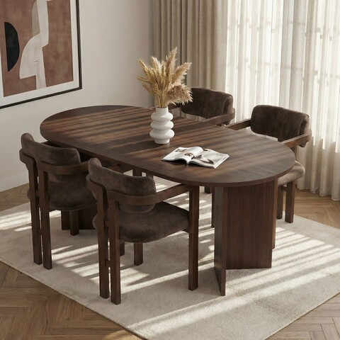 Set masă și scaune (5 bucăți), Hanah Home, Meridia 4, Nuc Milano / Nuc Închis / Maro