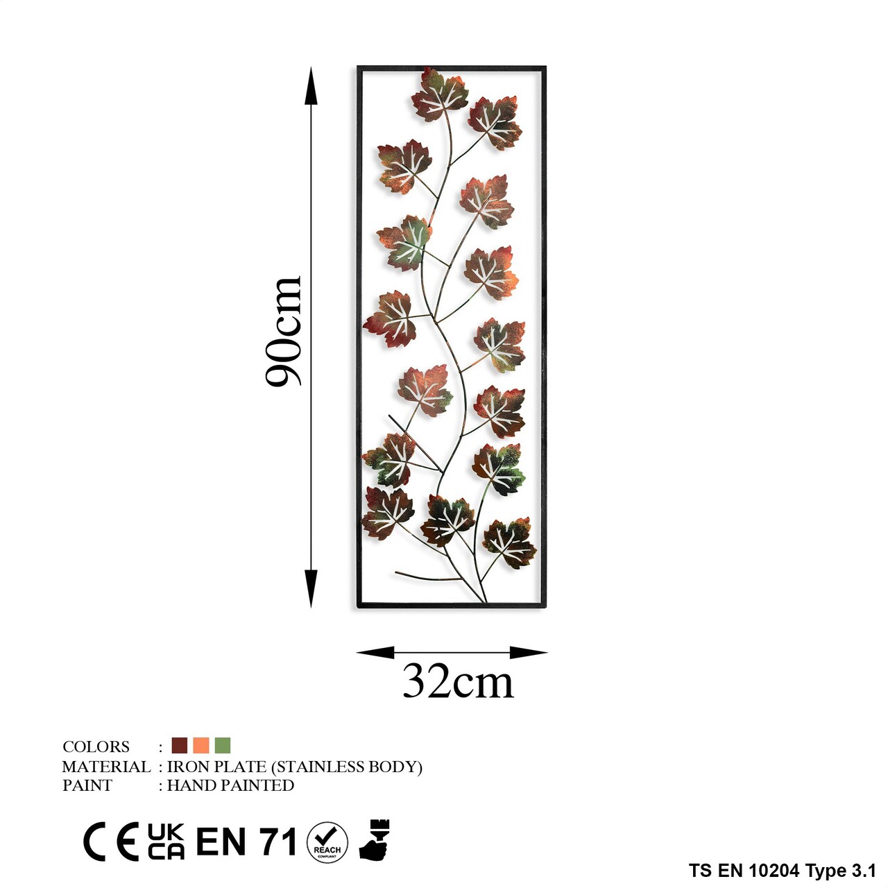 Decoratiune De Perete, Platane 2, Metal, Dimensiune: 32 X 90 Cm, Multicolor