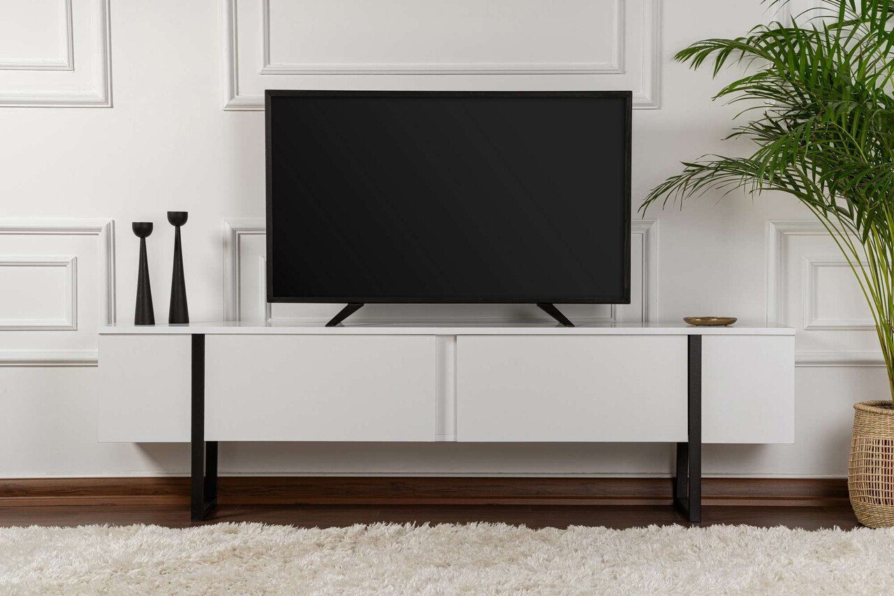 Comoda TV, Nordure, Serenity, 180x45x30 cm, Alb/Negru - imagine 2
