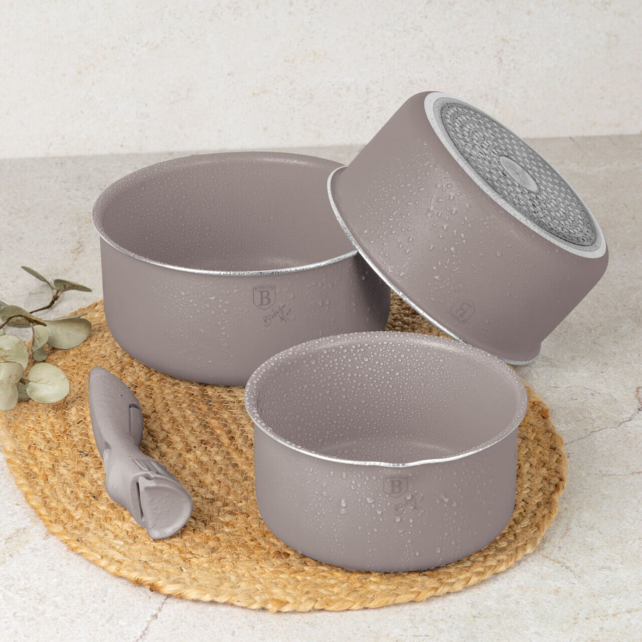 Set pentru gatit Berlinger Haus, Taupe Nordic, 13 piese, aluminiu, taupe mat/natur - imagine 3