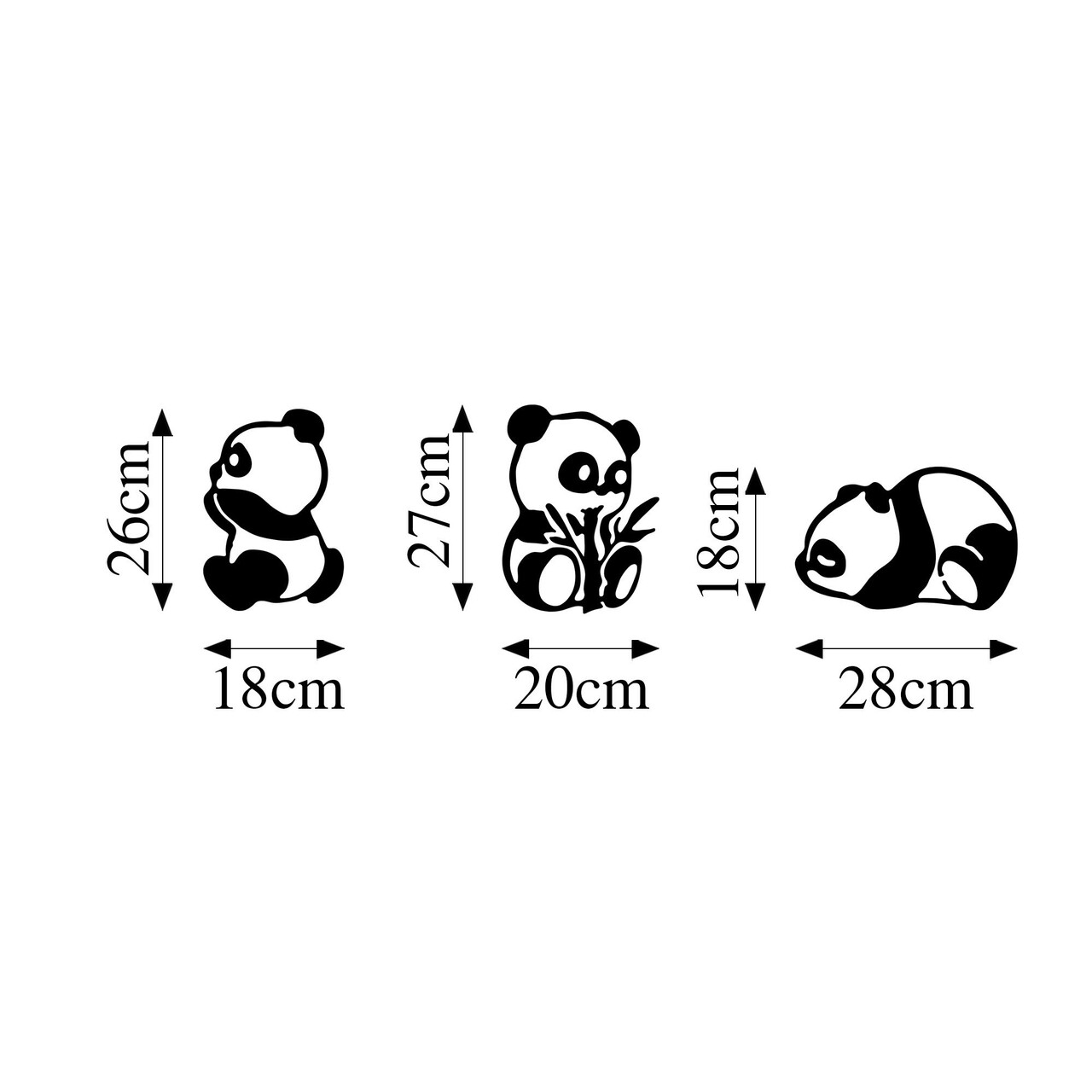 Decoratiune de perete, Pandas, Metal, 18 x 26 cm, Negru