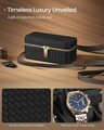 Cutie de voiaj pentru ceasuri Ronne Travel, Songmics, 20x11x9 cm, 3 compartimente, piele ecologica/metal, negru