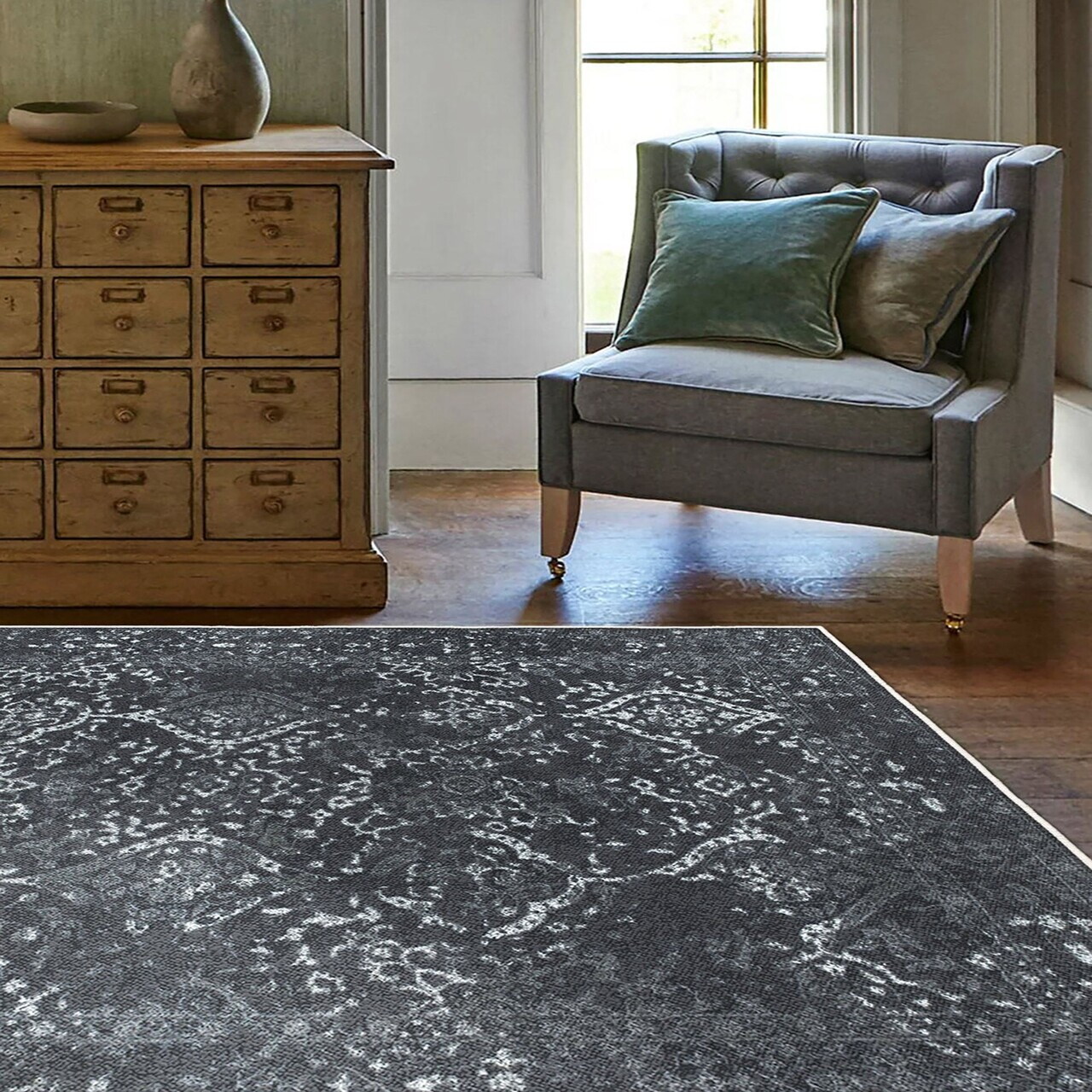 Covor, Kece-Fr19, 80x300 cm, Negru — imaginea 3