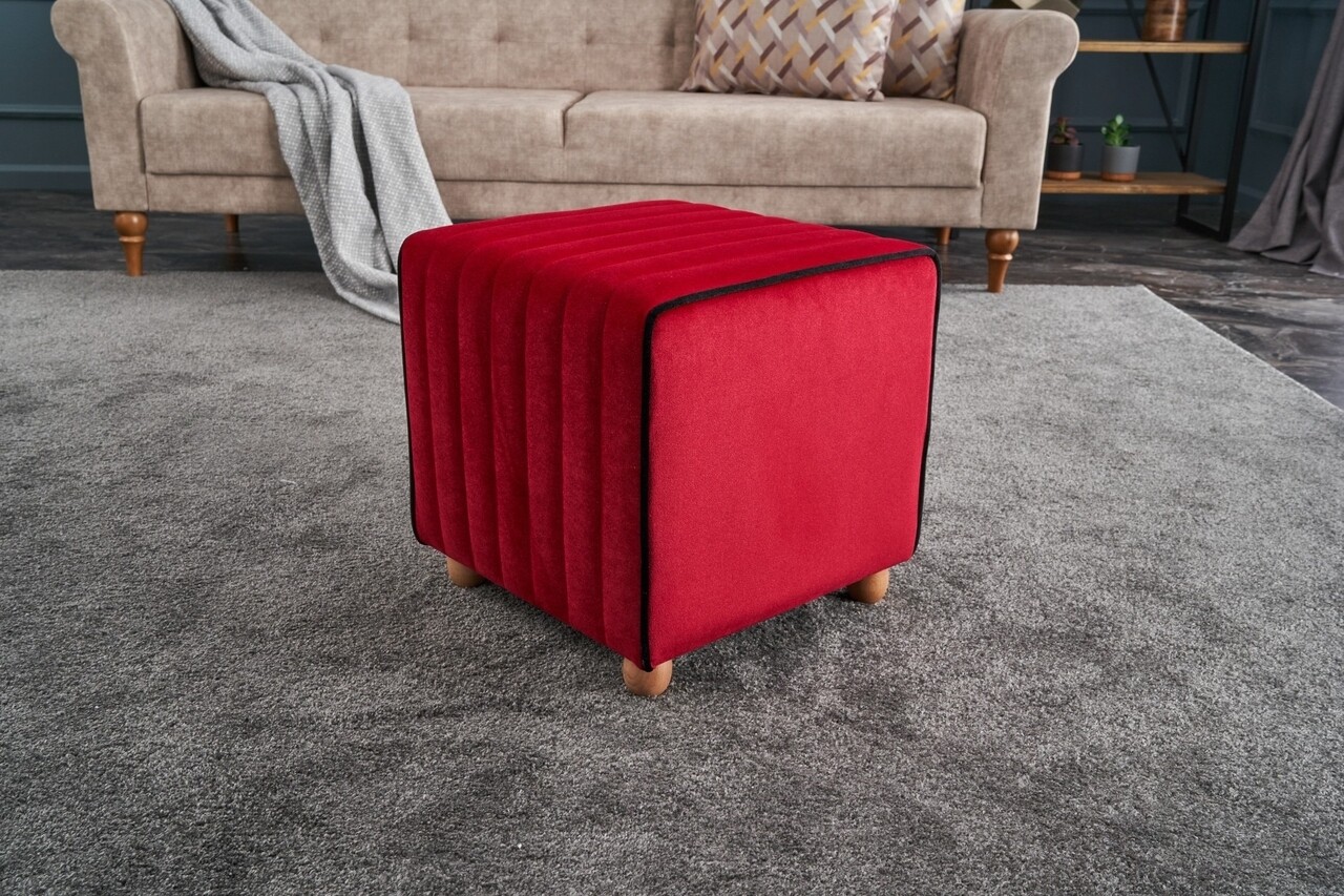 Taburet Mona Puf, Balcab Home, 40x40x40 cm, lemn, rosu - 2 | YEO