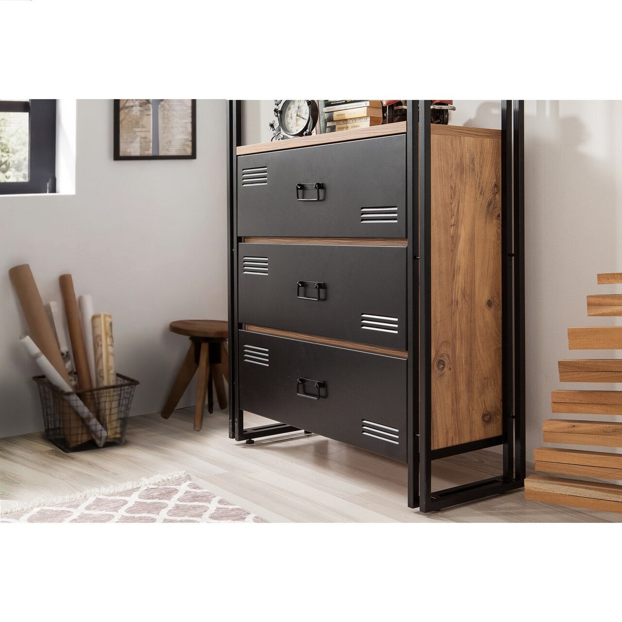 Set de mobilier pentru camera de studiu, Hanah Home, COSMO-TKM.10, Pin Atlantic / Negru — imaginea 8