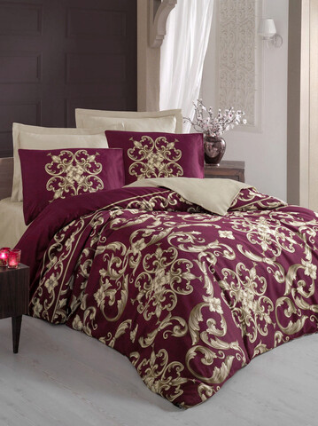 Lenjerie de pat dubla (es), taylor - claret red, cotton box, bumbac satinat