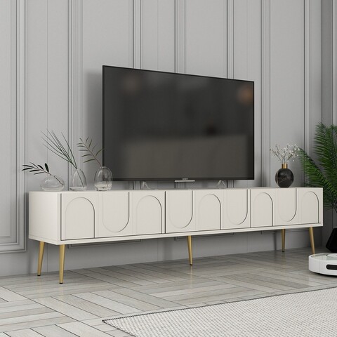 Comoda TV, Hommy Craft, Lyon 43, 180x43x35 cm, PAL, Crem / Aur