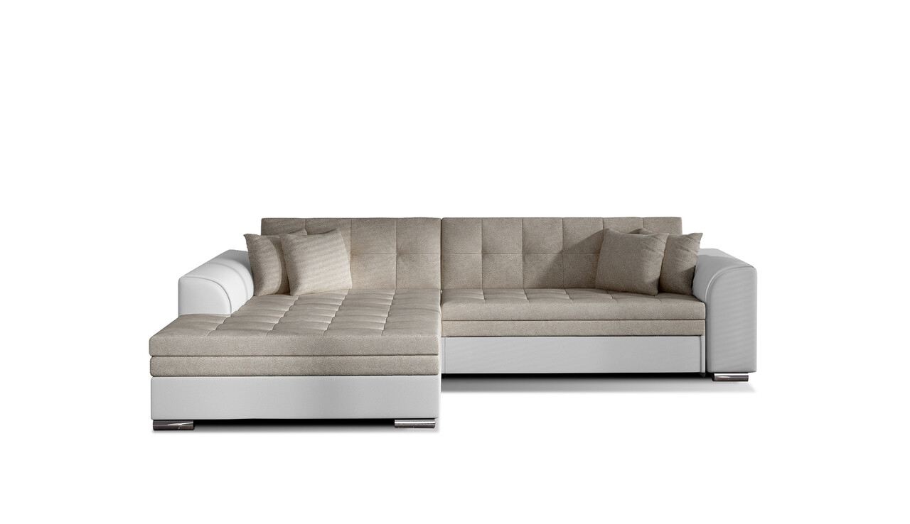 Coltar extensibil stanga 4 locuri, ELTAP, Sorento, 296x194x78 cm, lemn/poliester, bej/alb - 1 | YEO