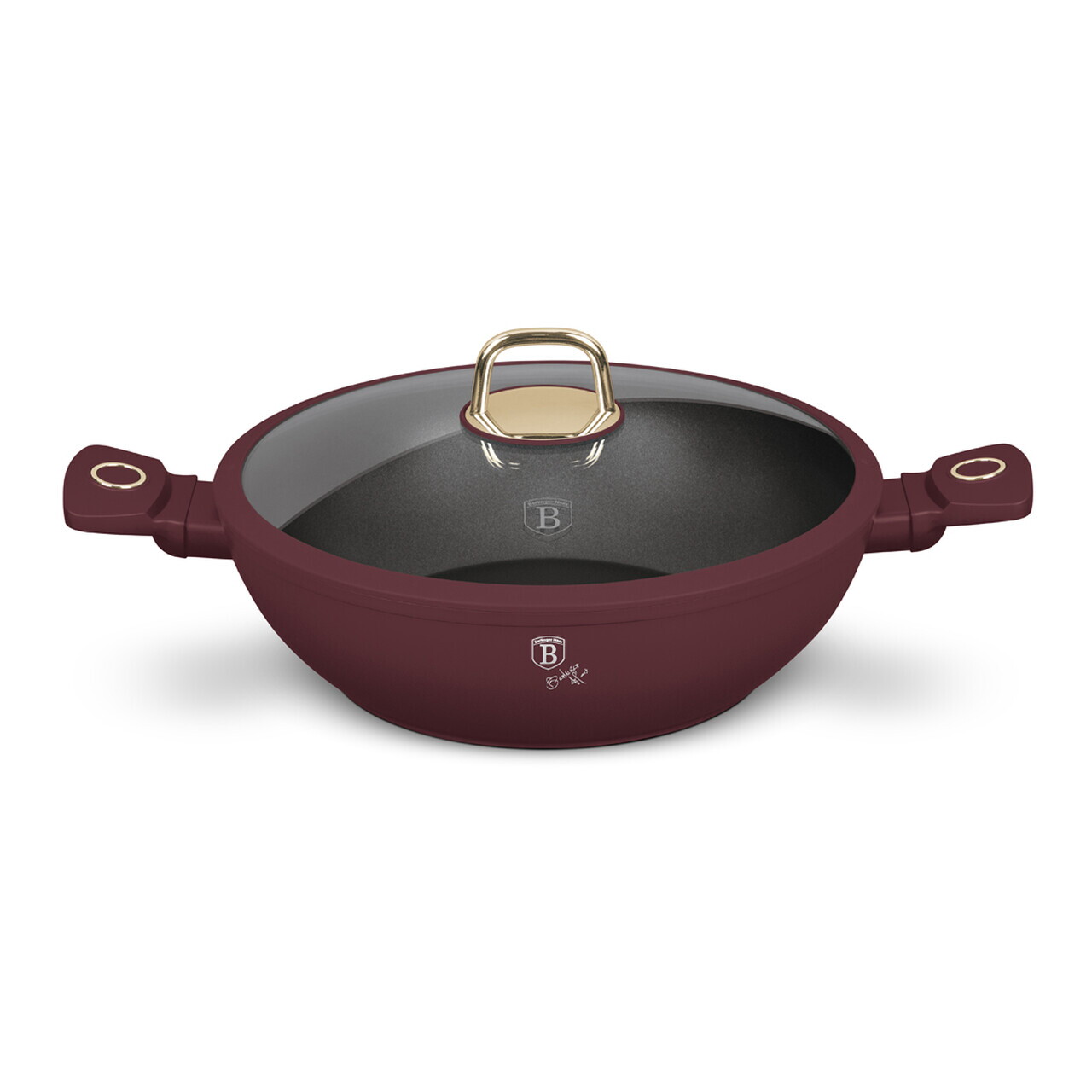 Tigaie Wok cu capac Berlinger Haus, Leonardo, 30 cm, aluminiu forjat, visiniu mat - imagine 3