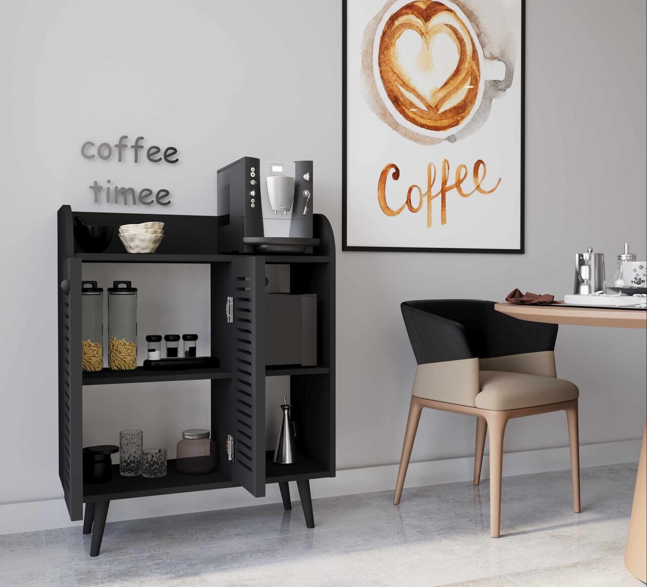 Dulap de bar pentru cafea, Hanah Home, Magnetar, 90x109x40 cm, MDF, Negru - view 2