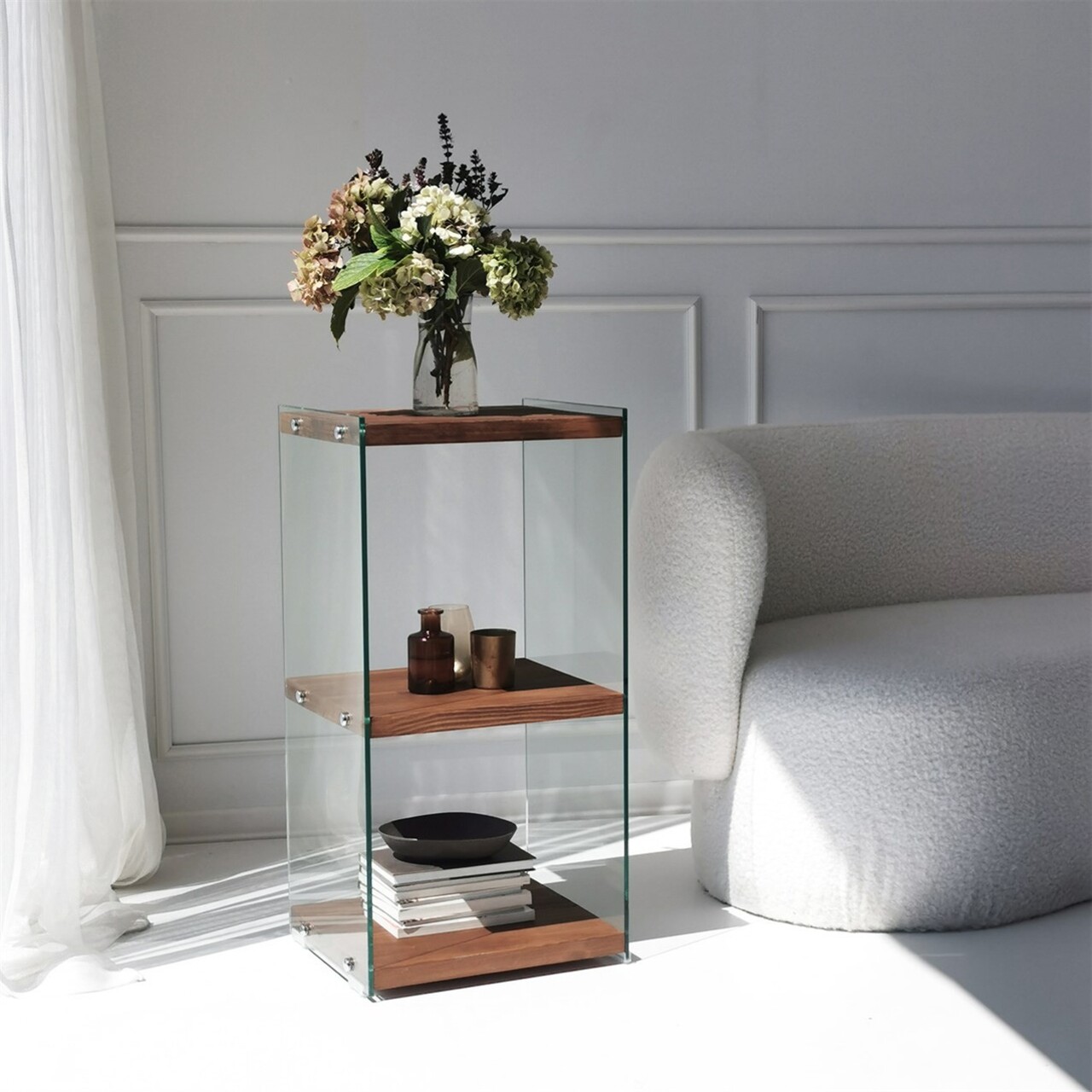 Corp biblioteca, Neostill, Aqua 2, 40x80x35 cm, Sticla temperata, Natural - 1 | YEO