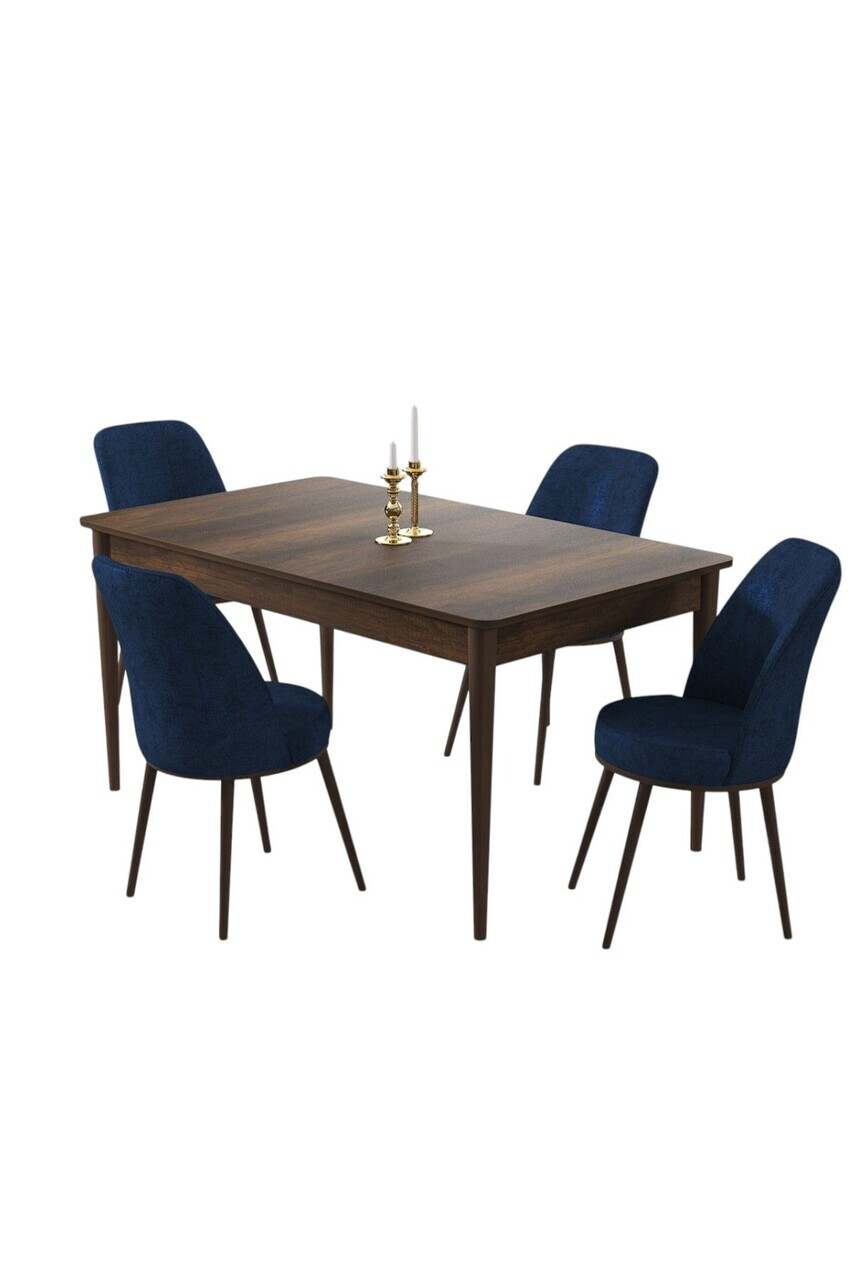 Set masa si scaune (5 piese), Hanah Home, Pir, Model baroc din lemn / Bleumarin — imaginea 2