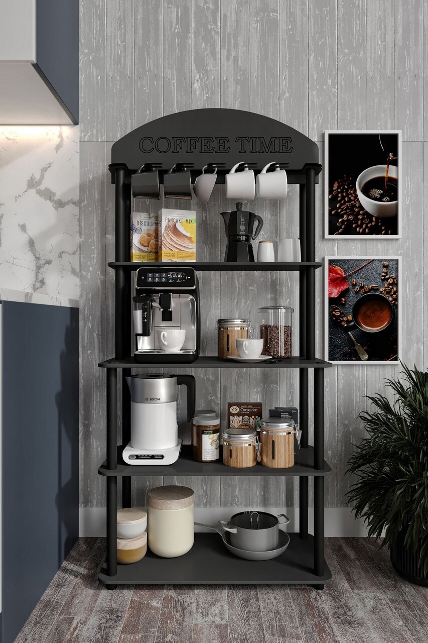Dulap de bucatarie, Hanah Home, Time, 34x69x140 cm, MDF , Negru - imagine 2