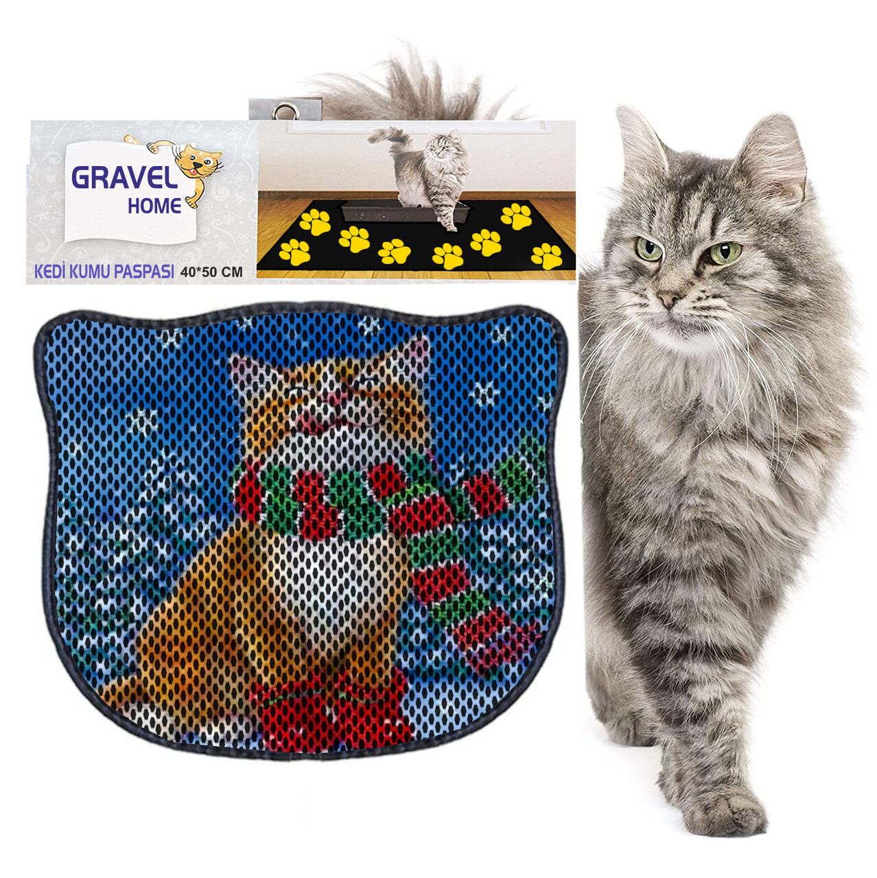 Covoras litiera pentru colectarea granulelor de nisip, Paws &amp; Whiskers, Kdkafa0176, 50% PVC/50% poliester, Multicolor - view 2