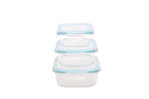 Set 3 caserole Square, Sabichi, sticla/plastic/silicon, transparent
