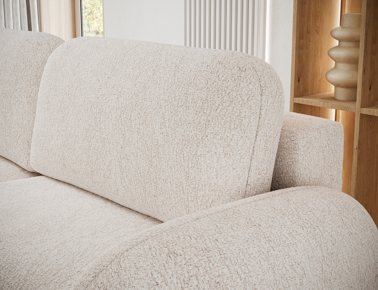 Canapea extensibila 3 locuri ELTAP, Avuela, 250x105x94 cm, lemn/tesatura chenille, alb murdar — imaginea 10