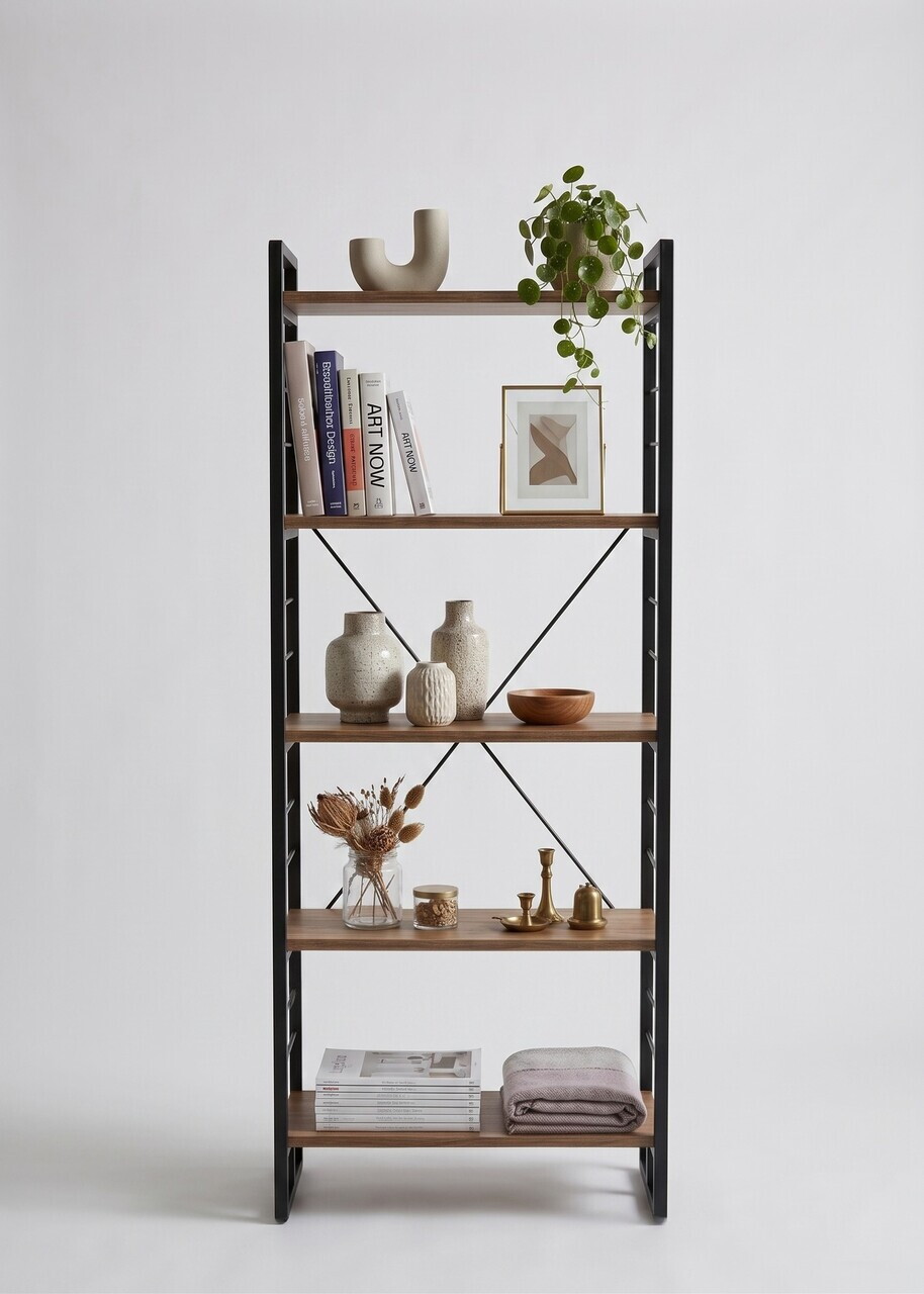 Corp biblioteca, Hanah Home, Moner, 60x155x30 cm, Pin Atlantic / Negru — imaginea 2